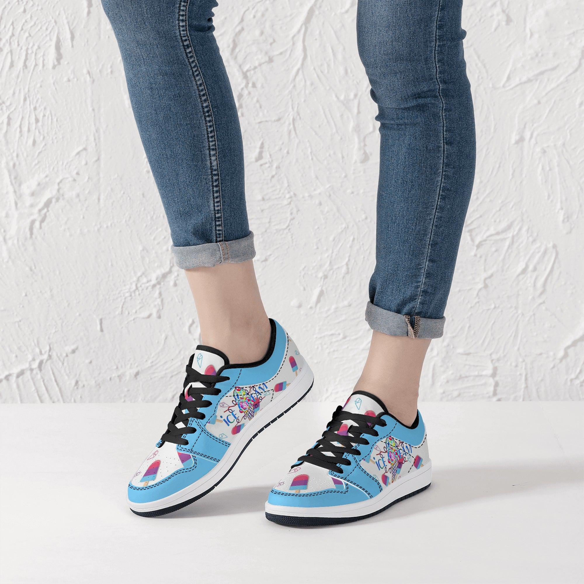IceCream Blueberry Popsicles LowTop Leathers - Kanivee Customs