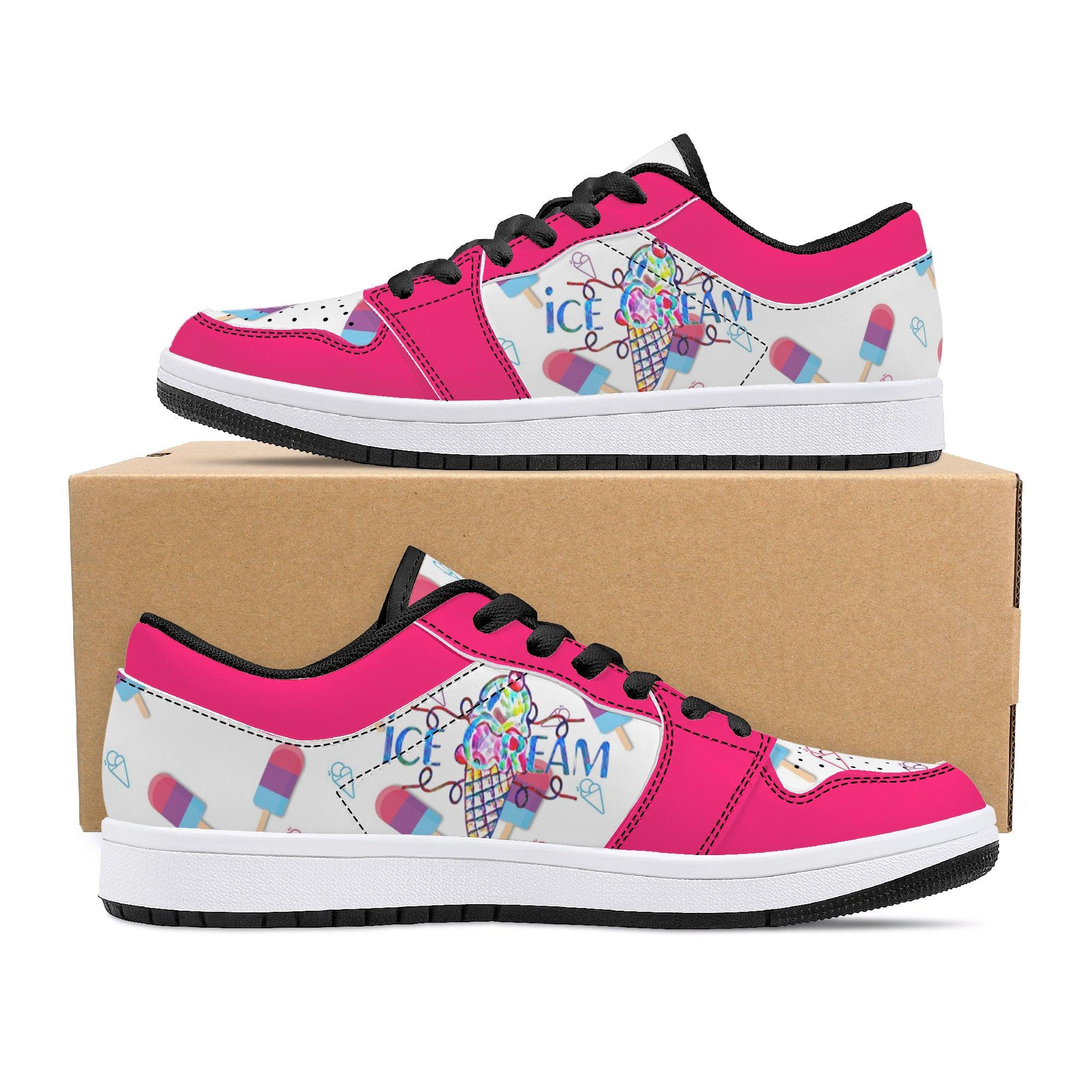 IceCream Strawberry Popsicles Low Top Leathers - Kanivee Customs