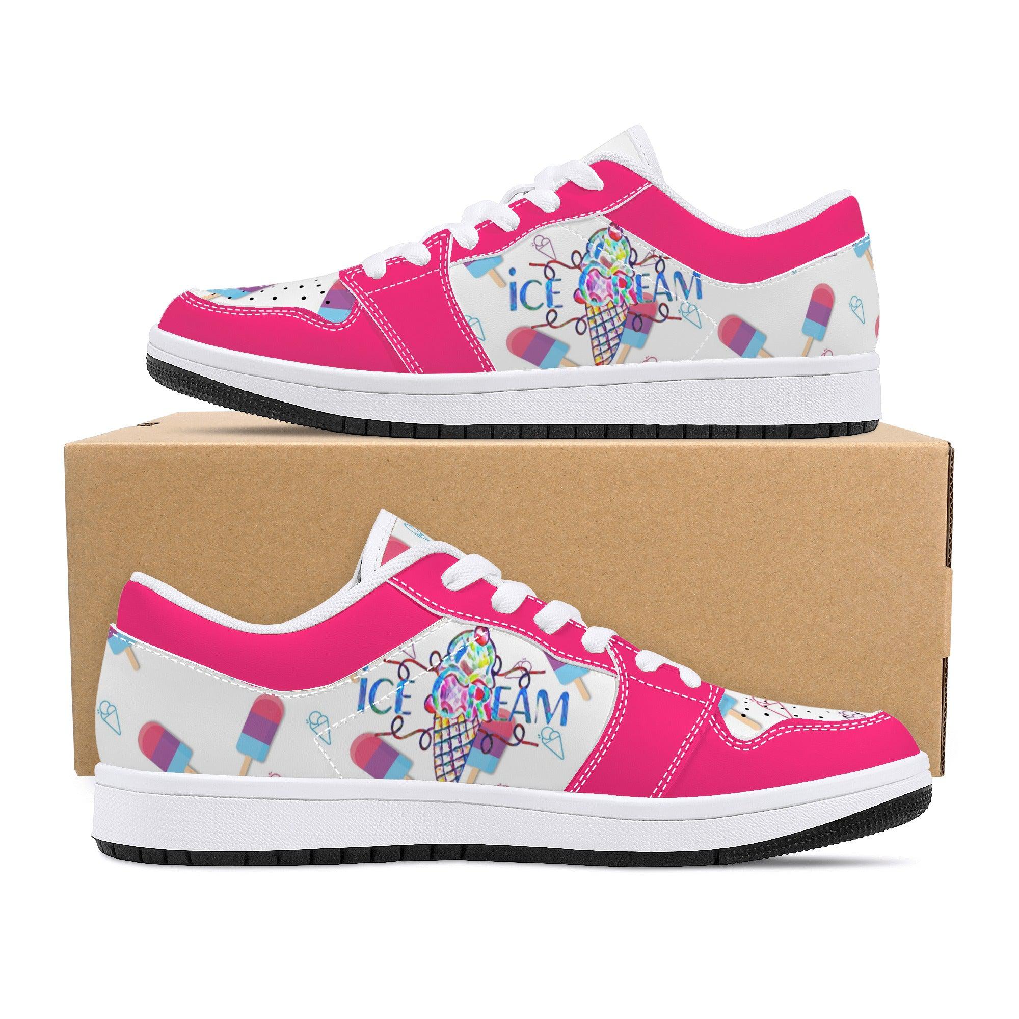 IceCream Strawberry Popsicles Low Top Leathers - Kanivee Customs