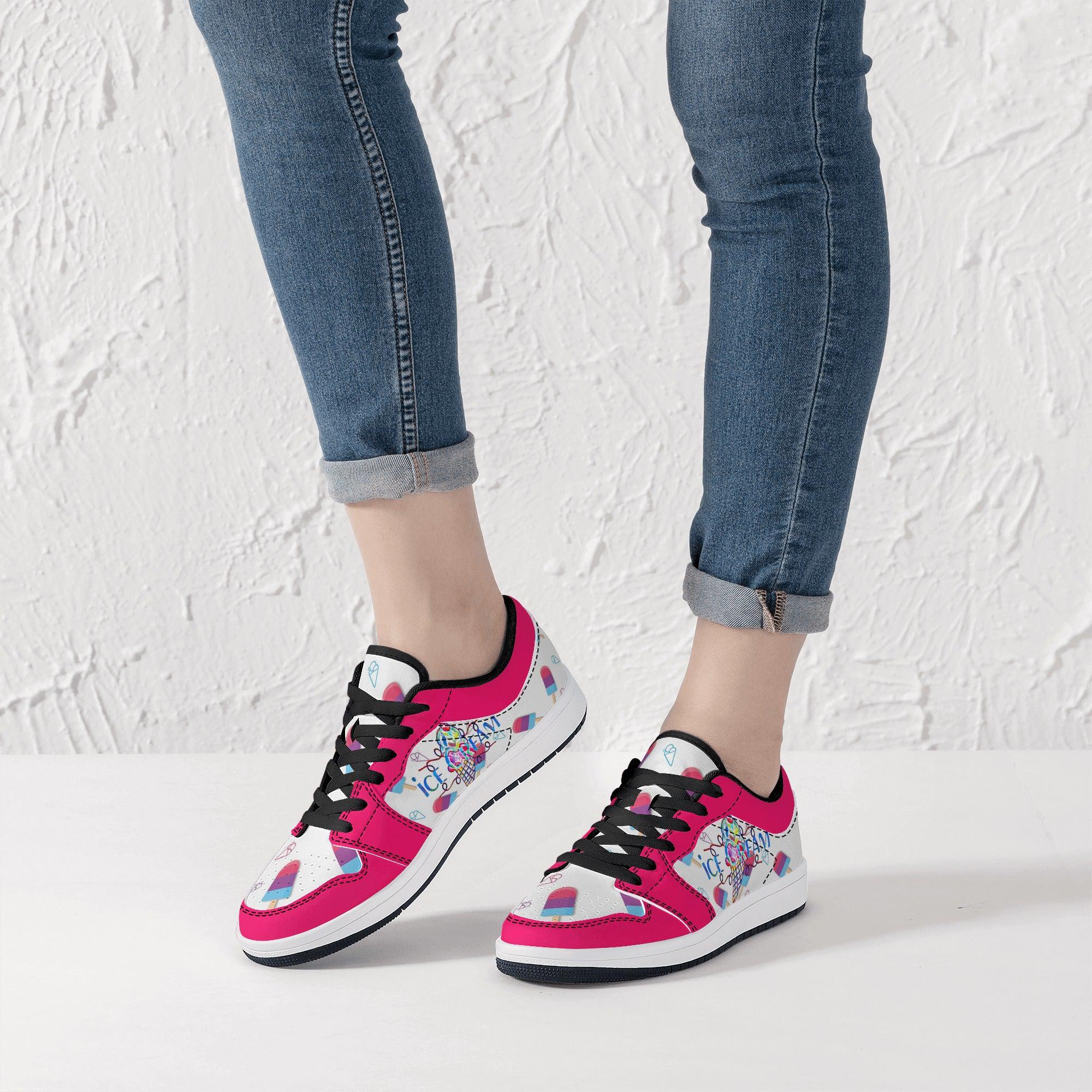 IceCream Strawberry Popsicles Low Top Leathers - Kanivee Customs