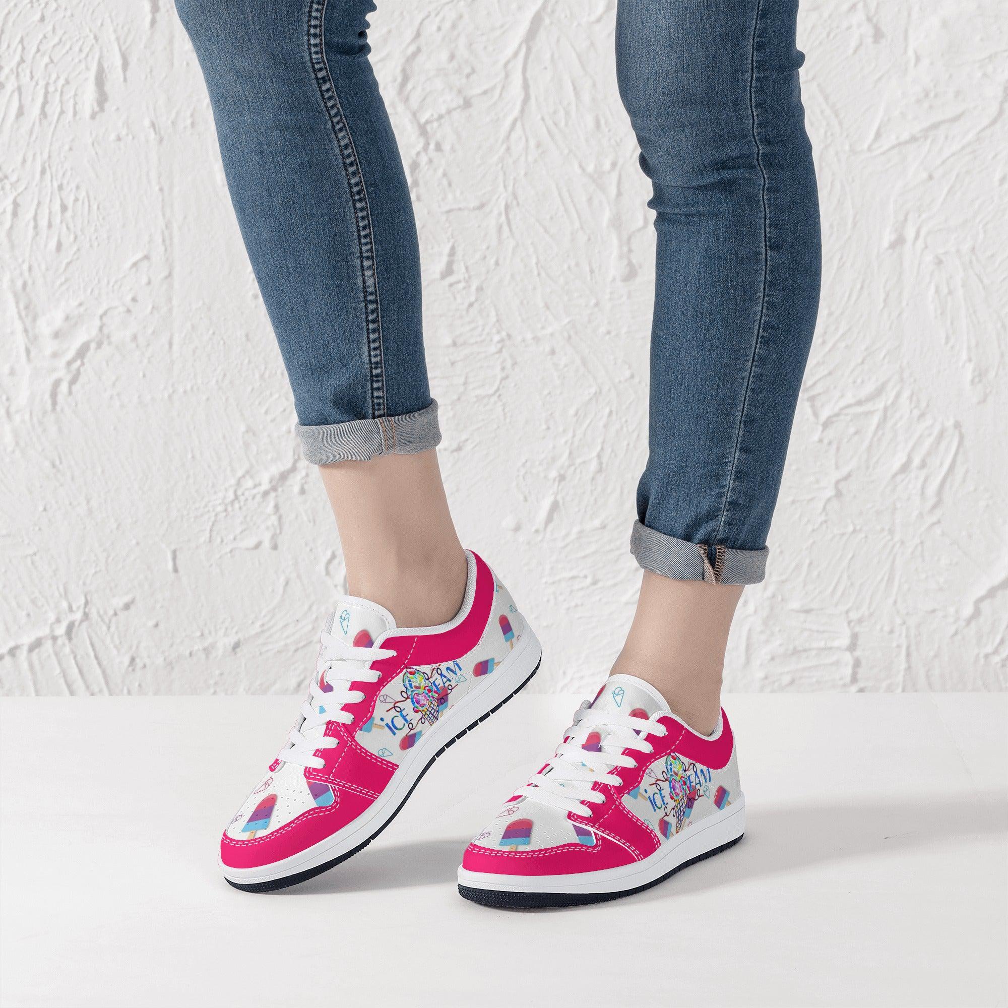 IceCream Strawberry Popsicles Low Top Leathers - Kanivee Customs
