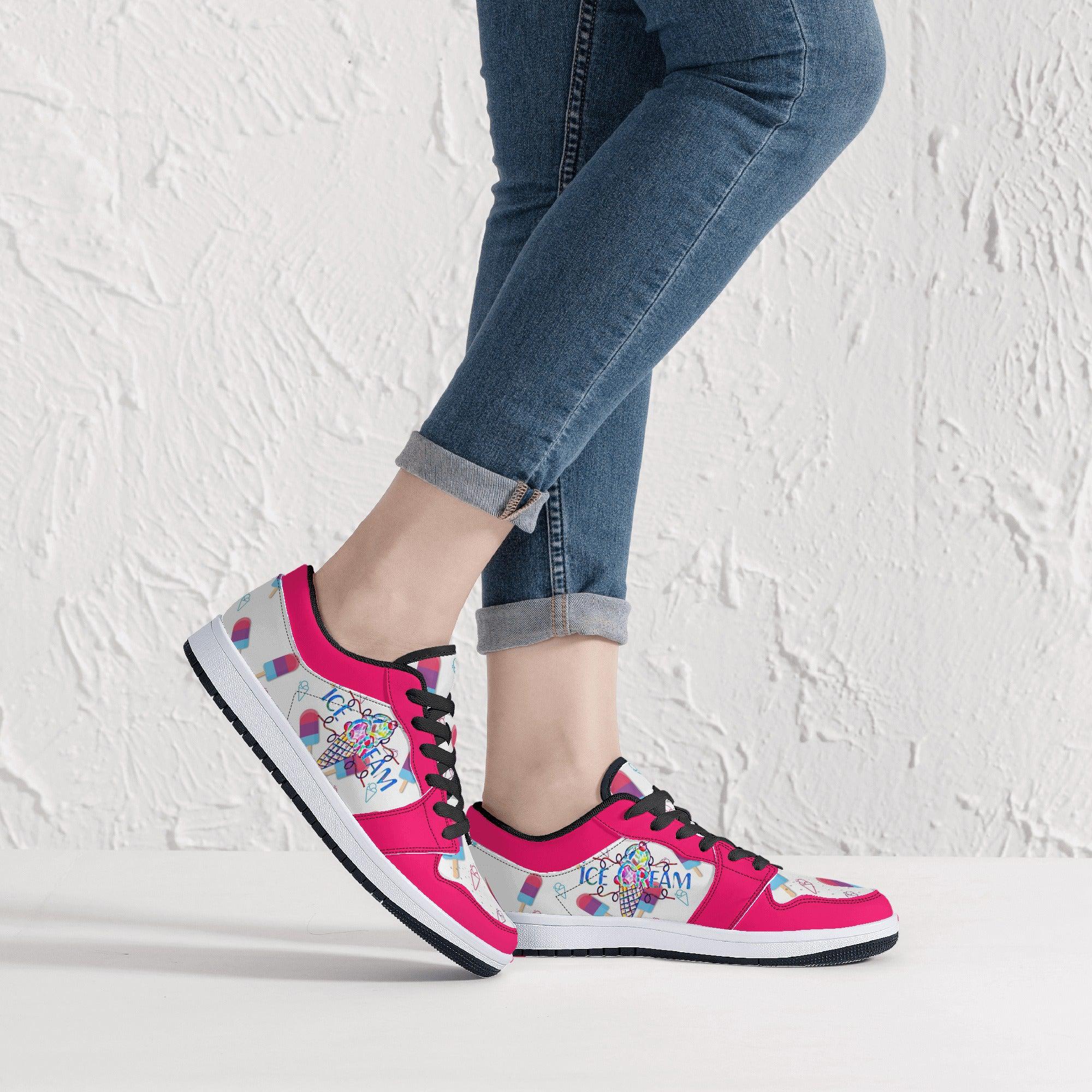 IceCream Strawberry Popsicles Low Top Leathers - Kanivee Customs
