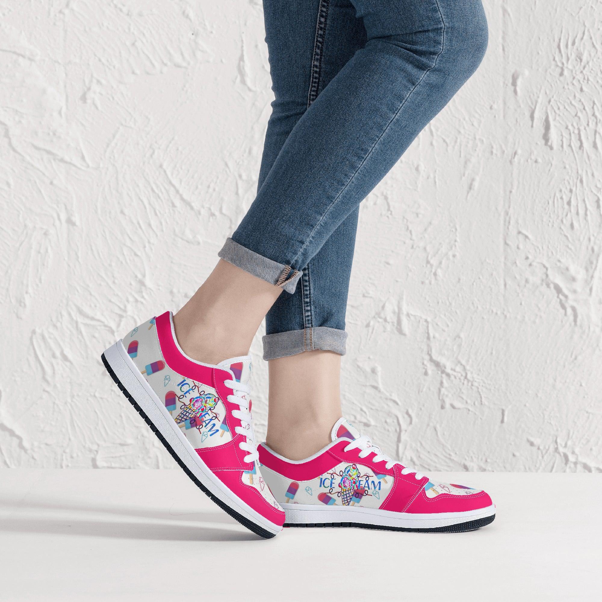 IceCream Strawberry Popsicles Low Top Leathers - Kanivee Customs